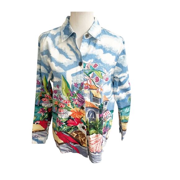 Chadwicks Tops - Vtg Real Comfort By Chadwick's Button Up Top Womens M Multi Floral Scenic Print